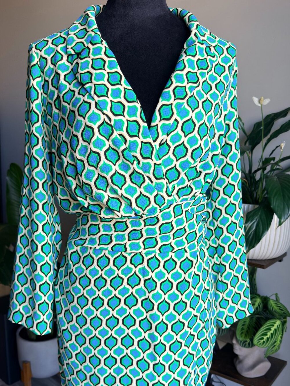 ZARA NWT Geometric Print Wrap Blazer Mini Dress Green Blue